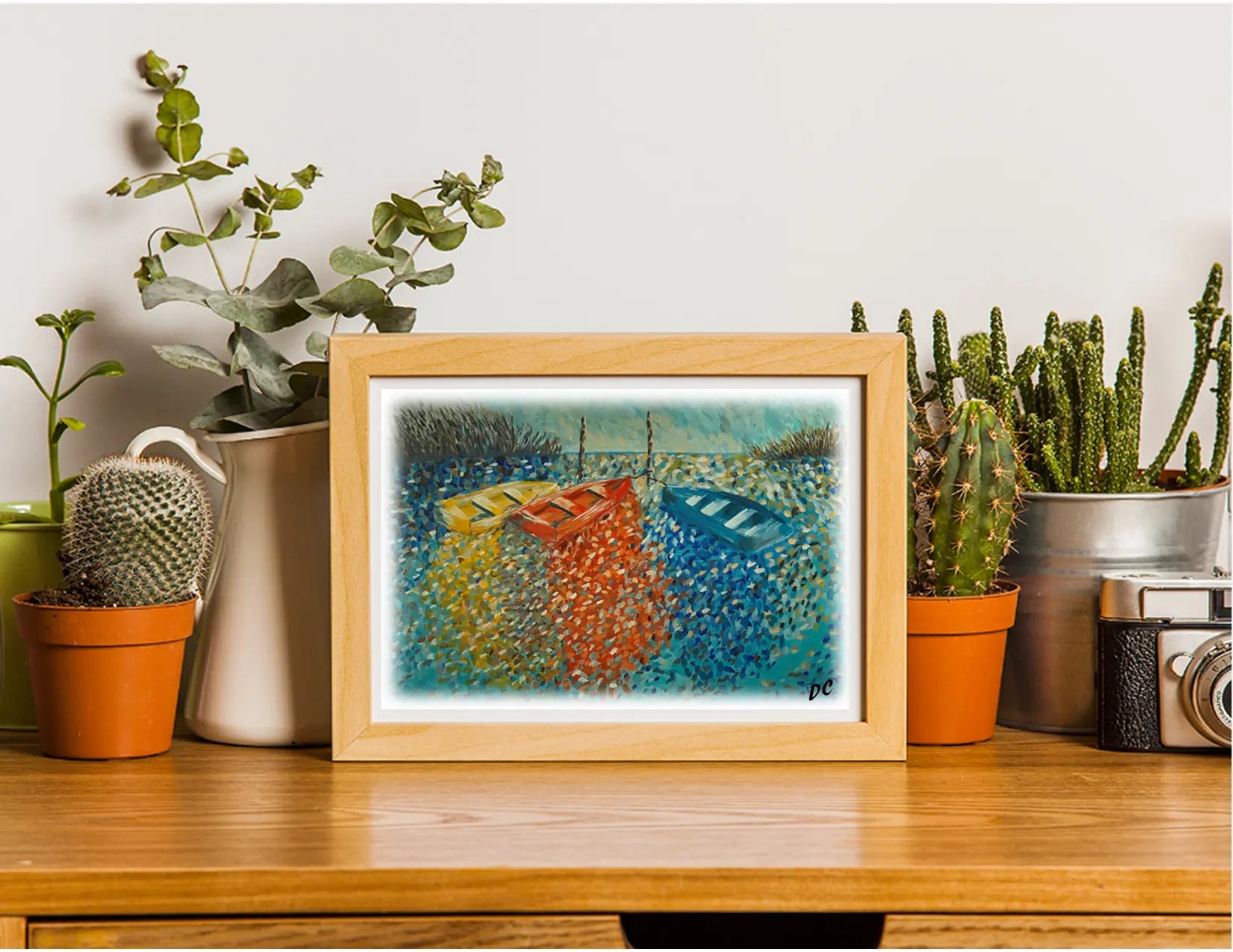 Trio Afloat - Pointillist Boat Scene Print Glory Craft Company