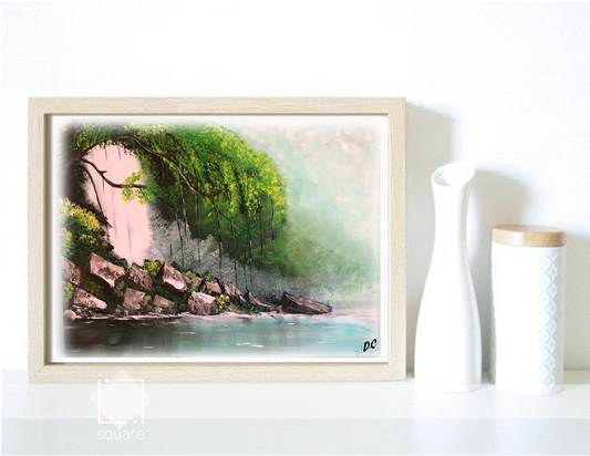 Forest Landscape Peaceful Waterfall Print